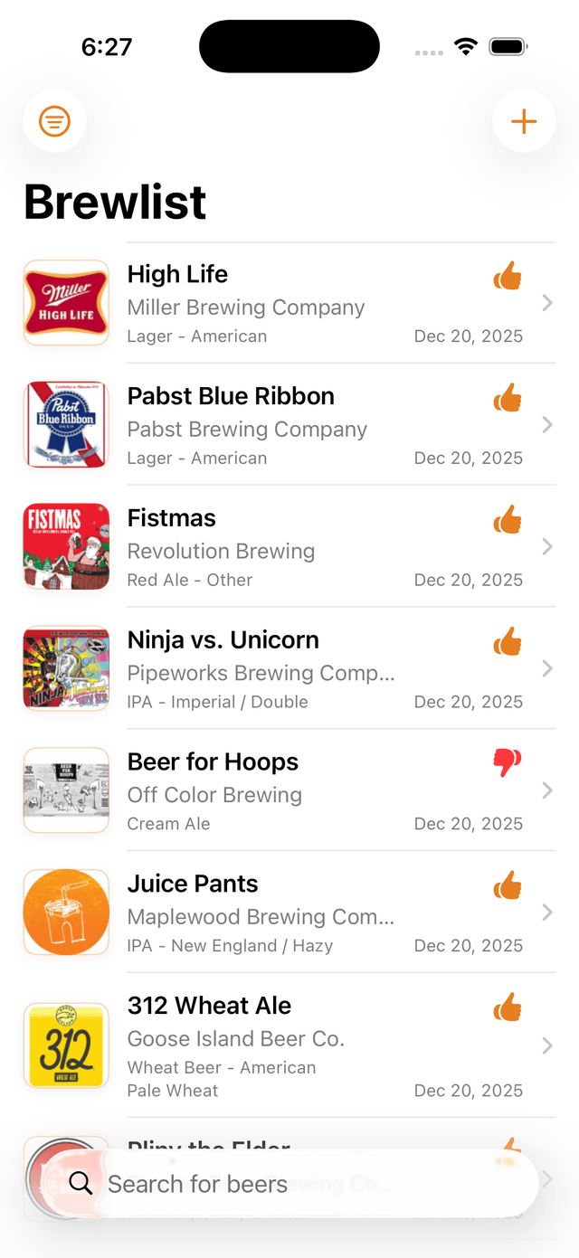 Brewlist screen